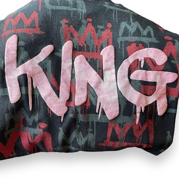 Distortion T-Shirt Mens King All Over Crown Print Black Red Gray Size M - Picture 3 of 8